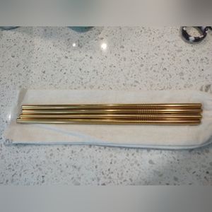 NWT Gold Metal Reusable Straws with linen bag